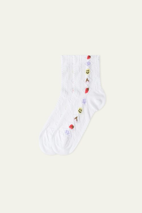 Tezenis Patterned Bomull Crew Socks Vita | HEMID-7086