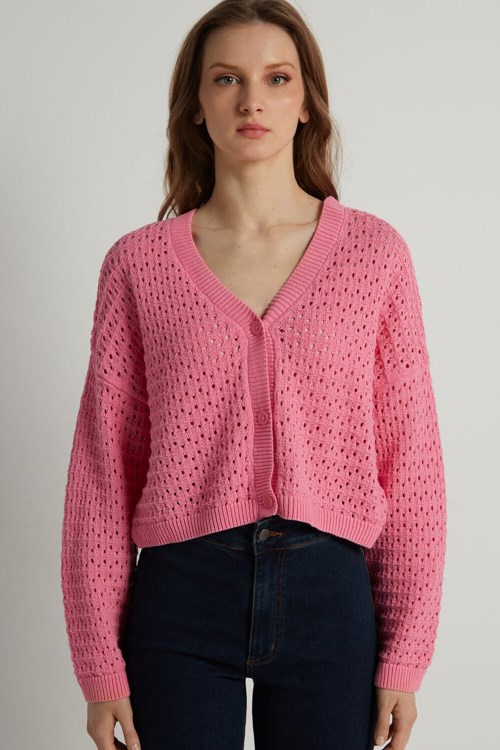 Tezenis Perforated Fully-Fashioned Korta Bomull Cardigan Rosa Rosa | FGBQO-4936