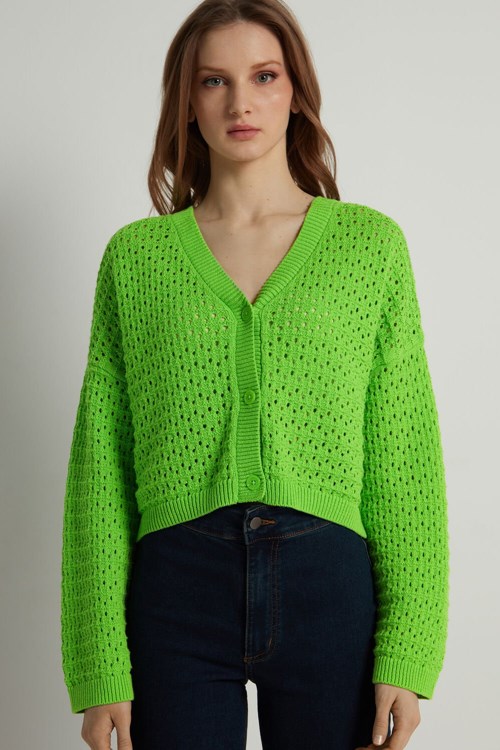 Tezenis Perforated Fully-Fashioned Korta Bomull Cardigan Gröna Gröna | RHYUM-3458