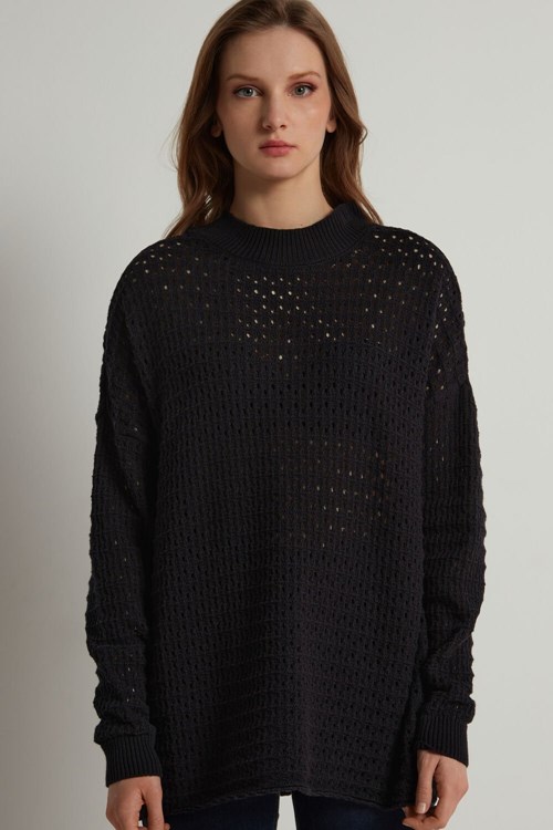 Tezenis Perforated Fully-Fashioned Long Bomull Top Svarta Svarta | FSDYA-2051