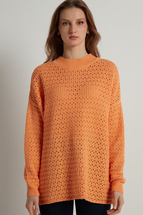 Tezenis Perforated Fully-Fashioned Long Bomull Top Orange Orange | JPHAY-6723