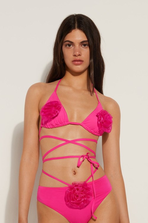 Tezenis Pink 3D Roses Triangle Bikini Top Rosa Fuchsia | XAVHN-3215