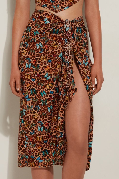 Tezenis Plain Weave Midi Pareo Skirt Animal Animal-print Butterfly Print 573v | OQKFX-3894