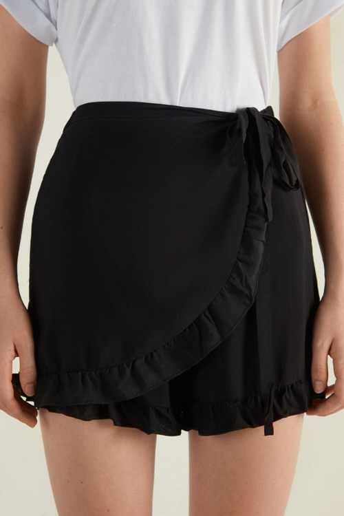 Tezenis Plain Weave Skort with Ruching Svarta Svarta | OWESU-4872