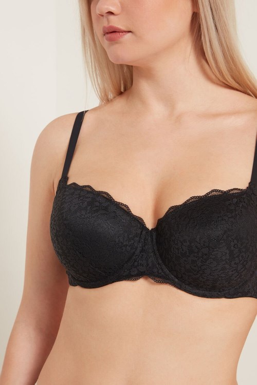 Tezenis Prague Full Cover Recycled Spets Balconette Bra Svarta Svarta | CIVNZ-9635