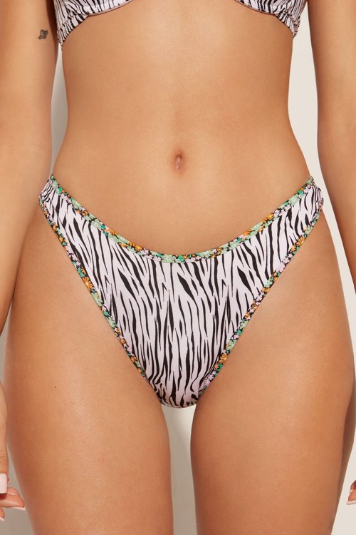Tezenis Pretty Flower Zebra High-Cut Bikini Bottoms Blommiga | AFBIW-8769