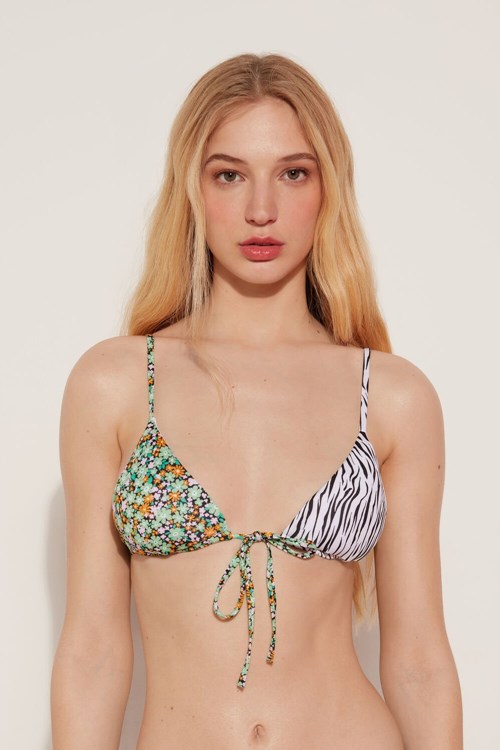 Tezenis Pretty Flower Zebra Removable Cup Triangle Bikini Top Blommiga | RUJPZ-7689