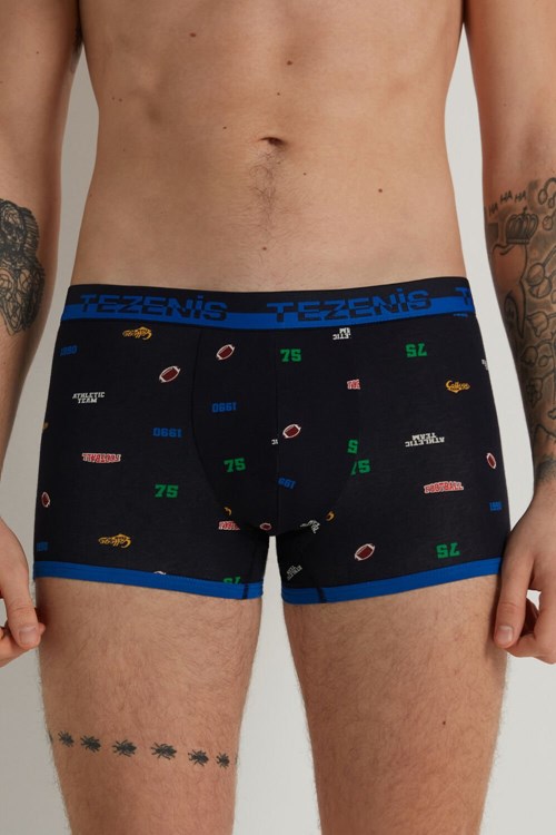 Tezenis Printed Bomull Boxers with Logo Elastic Waistband Blå Mörkblå | DTLFR-5239