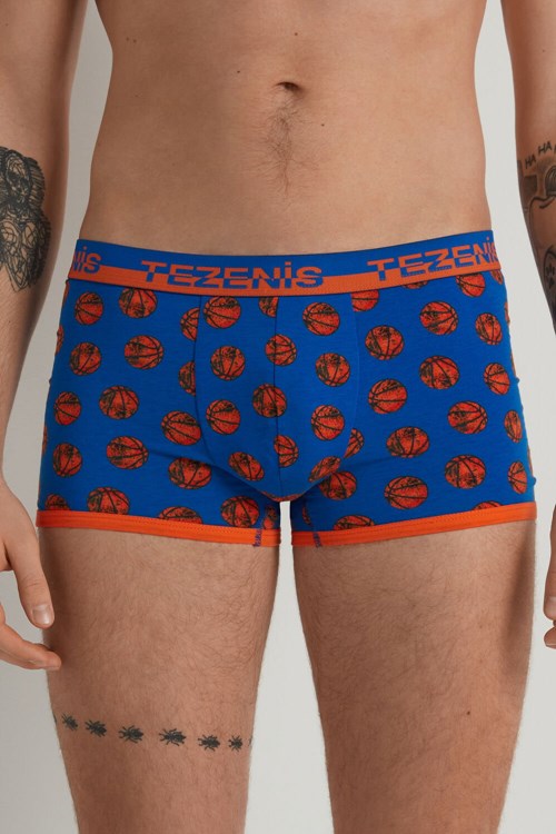 Tezenis Printed Bomull Boxers with Logo Elastic Waistband Blå Mörkblå | LHNUQ-2367