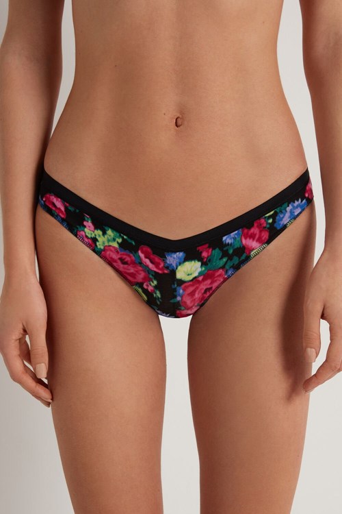 Tezenis Printed Bomull Brazilian Brief Svarta | UFRDQ-9857