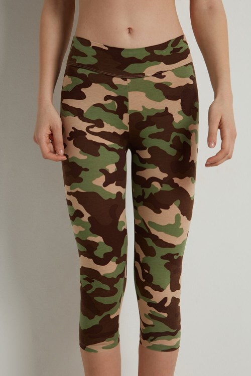 Tezenis Printed Bomull Capri Leggings Olika Färger Camo | IAEXB-0821
