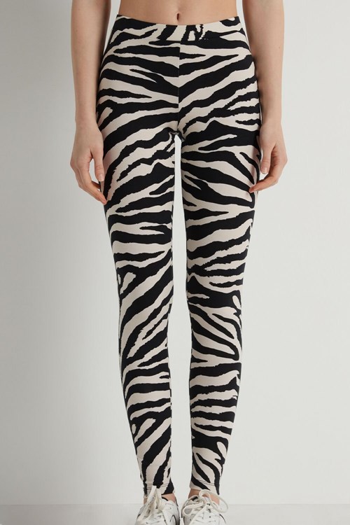 Tezenis Printed Bomull Leggings Animal Milk White/Black Zebra Print 306v | EDJUB-0298