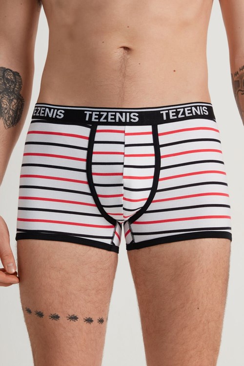 Tezenis Printed Bomull Logo Boxers with Contrasting Trim Vita | ANYTI-2769