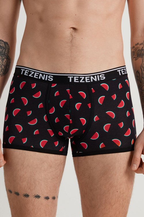 Tezenis Printed Bomull Logo Boxers with Contrasting Trim Svarta Svarta | RAJUN-4895