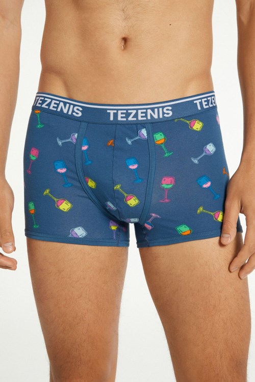Tezenis Printed Bomull Logo Boxers with Contrasting Trim Blå Blå | UJDWR-2187