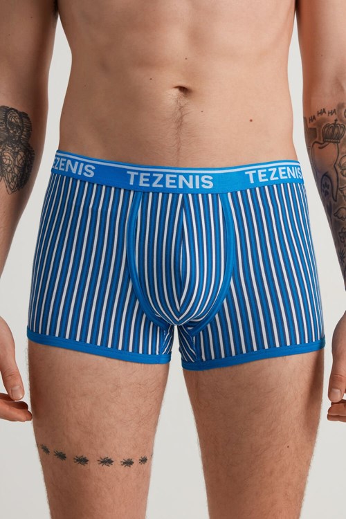 Tezenis Printed Bomull Logo Boxers with Contrasting Trim Blå Blå | ZXNIY-7356