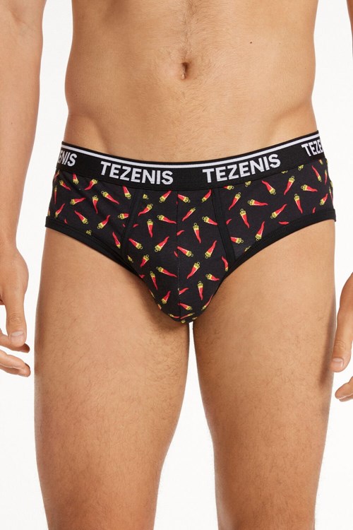 Tezenis Printed Bomull Panties with Logo Svarta Svarta | VZMPH-9104
