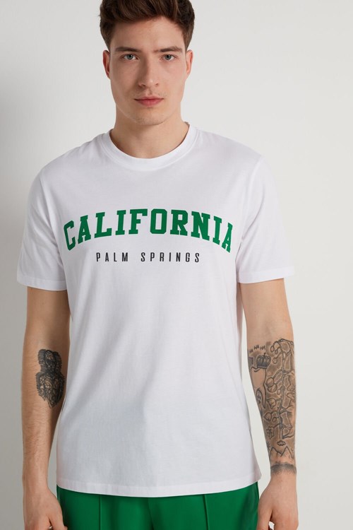 Tezenis Printed Bomull T-Shirt Vita | PKRAZ-1247