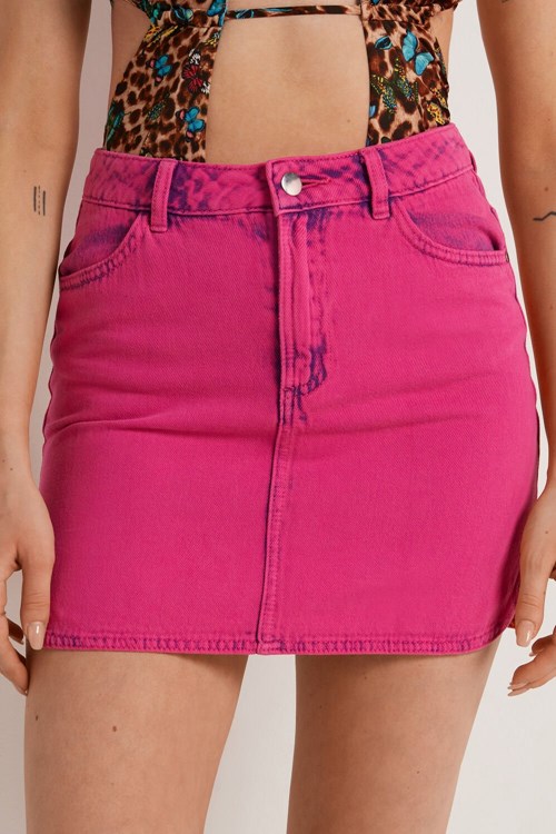 Tezenis Printed Denim Miniskirt with 4 Pockets Rosa Fuchsia | QBHGA-7502
