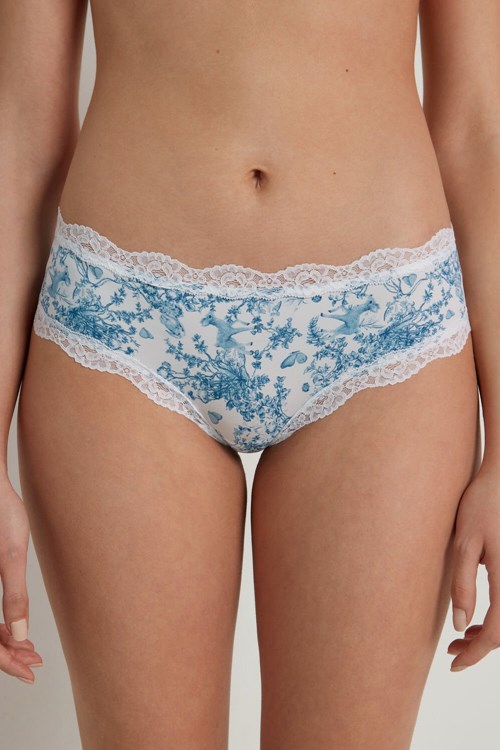 Tezenis Printed Microfiber and Spets Hipster Brazilian Ljusblå | PTBGC-9637