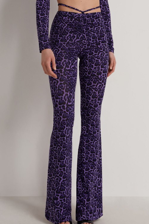 Tezenis Printed Yoga Dance Pants with Ties Violet Violet Animal Print 305v | IVWDJ-6187