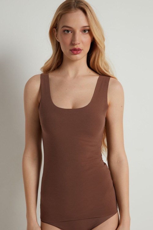 Tezenis Raw-Cut Bomull Camisole Bruna Bruna | DXRJF-5617