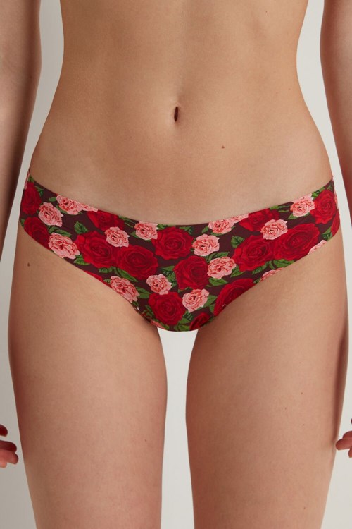 Tezenis Raw Edge Brazilian Brief in Printed Microfiber Röda Rosa | FEMTK-8741