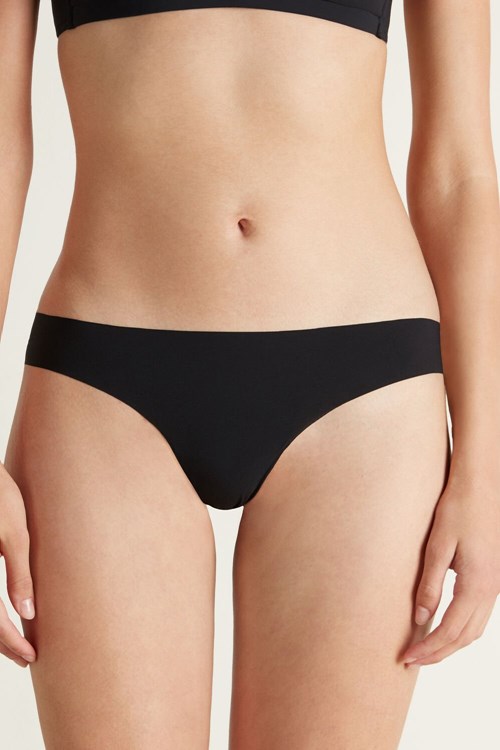 Tezenis Raw-Edge Microfiber Cheeky Svarta Svarta | FTKVH-6123