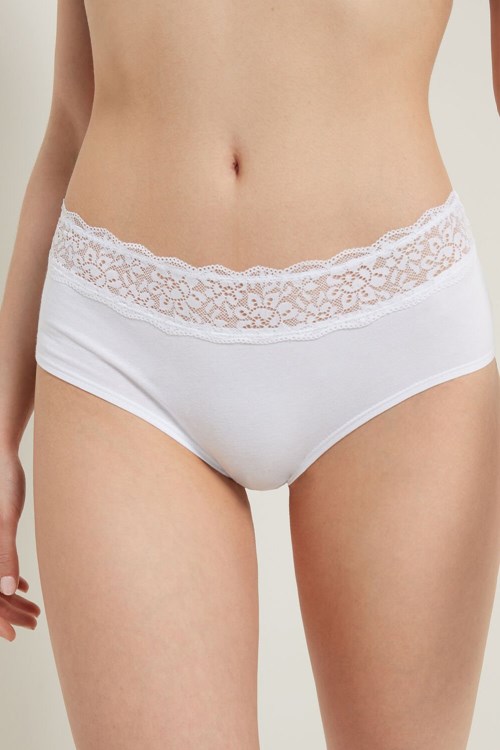 Tezenis Recycled Bomull and Spets Boyshorts Vita Vita | EYXWD-2740