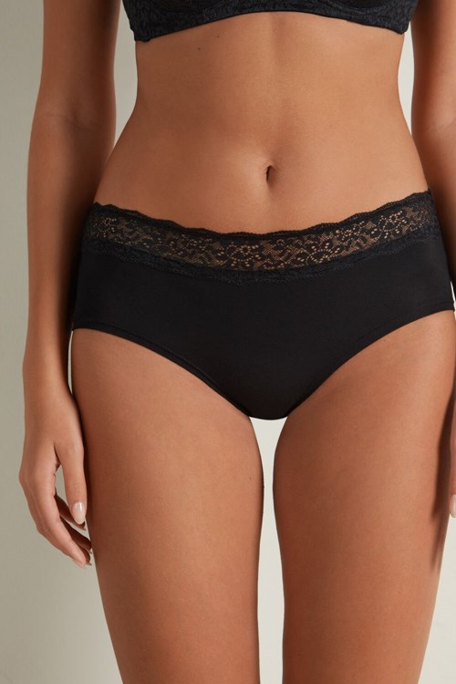 Tezenis Recycled Bomull and Spets Boyshorts Svarta Svarta | HPFBY-3528