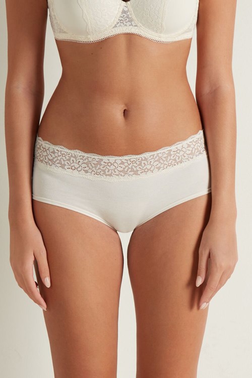 Tezenis Recycled Bomull and Spets Boyshorts Grädde | IJRCW-7403
