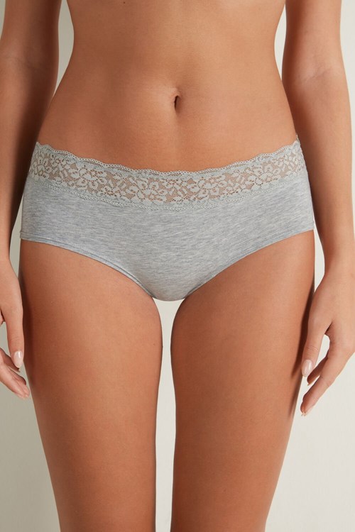 Tezenis Recycled Bomull and Spets Boyshorts Grå Ljus | YSDZA-7951