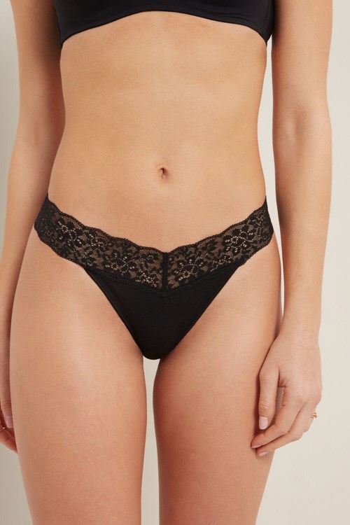 Tezenis Recycled Bomull and Spets Brazilian Panties Svarta Svarta | FDPNA-6371