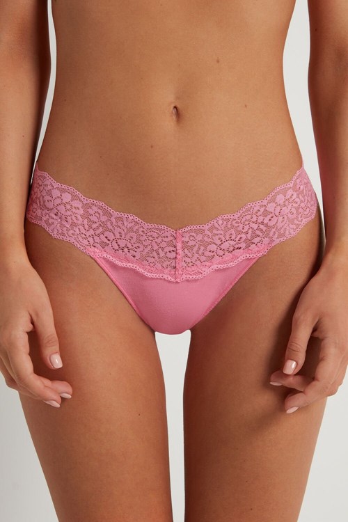 Tezenis Recycled Bomull and Spets Brazilian Panties Rosa Rosa | MIBTY-1748
