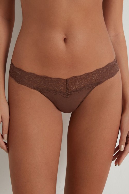 Tezenis Recycled Bomull and Spets Brazilian Panties Bruna Bruna | ZSVAW-7268
