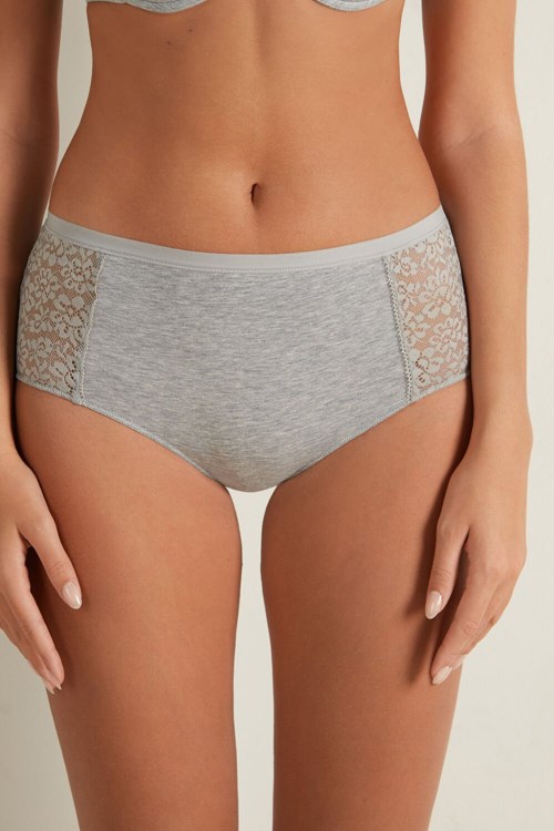 Tezenis Recycled Bomull and Spets High-Leg Panties Grå Ljus | JUGYS-6192
