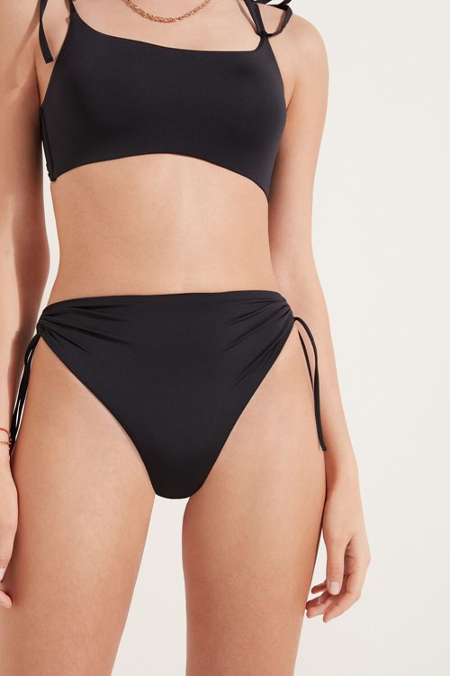 Tezenis Recycled Microfiber Drawstring Brazilian High-Cut Bikini Svarta Svarta | IUKXA-8251