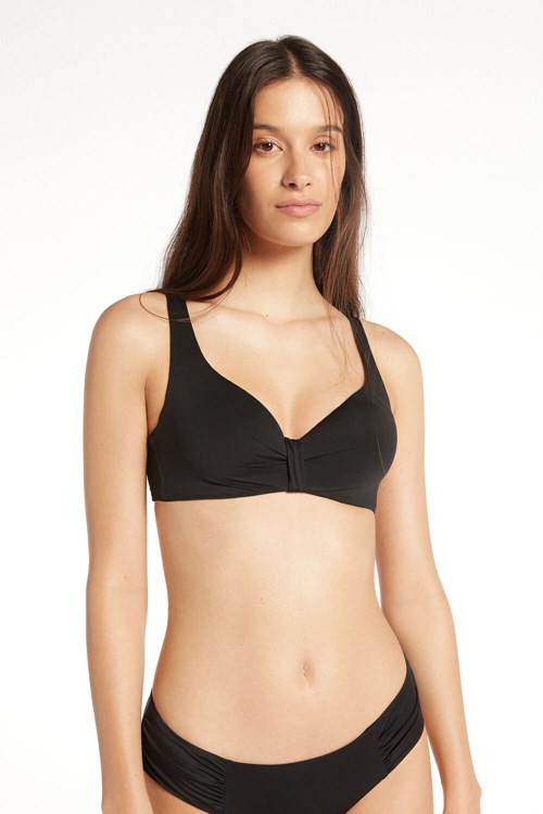 Tezenis Recycled Microfiber Lightly Vadderad Balconette Bikini Top with Knot Svarta Svarta | WRTJB-7638