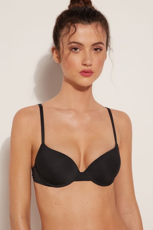 Tezenis Recycled Microfiber Vadderad Push Up Bikini Top Svarta Svarta | ZJYNR-8765