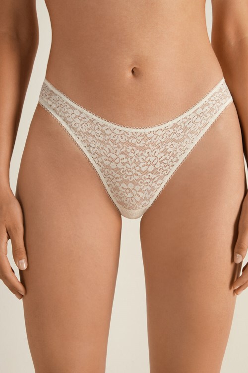 Tezenis Recycled Spets High-Cut Panties Grädde | TNXHB-1720