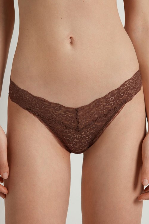Tezenis Recycled Spets High-Cut String Bruna Bruna | WGQMP-4706