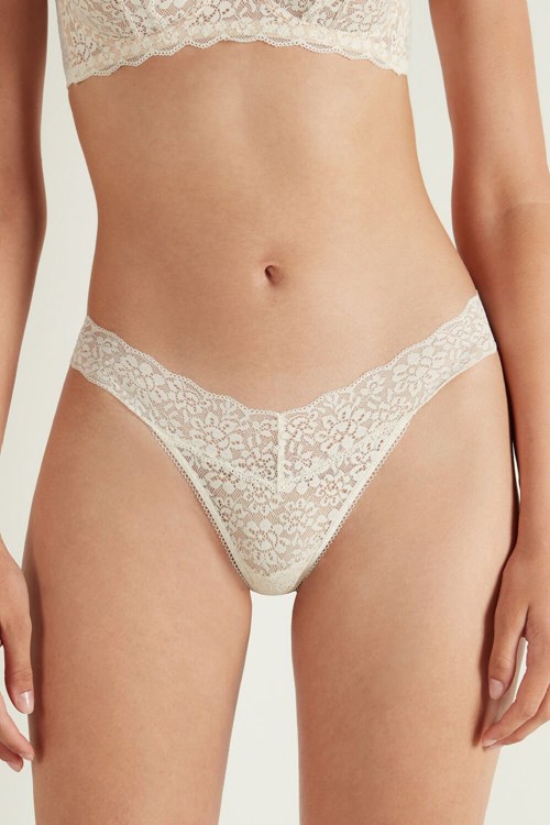 Tezenis Recycled Spets High-Cut String Grädde | GDFHS-7104