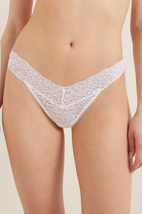 Tezenis Recycled Spets High-Cut String Vita Vita | GYTQL-2379
