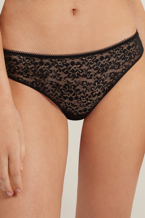 Tezenis Recycled Spets Laser-Cut Microfiber Brazilian Panties Svarta Svarta | HTSCL-7930