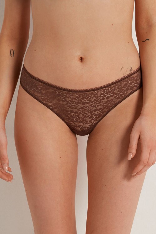 Tezenis Recycled Spets Laser-Cut Microfiber Brazilian Panties Bruna Bruna | QWPSR-5973