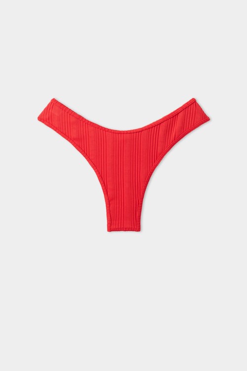 Tezenis Red Räfflad Recycled Microfiber High-Cut Brazilian Panties Röda Röda | DZEUC-6730