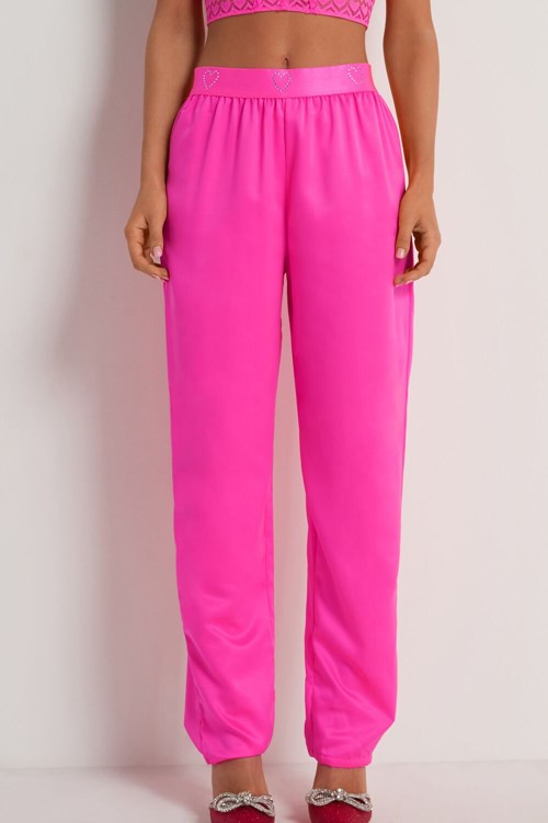 Tezenis Rhinestone Heart Satin Pants Rosa Rosa | LGIHO-2105