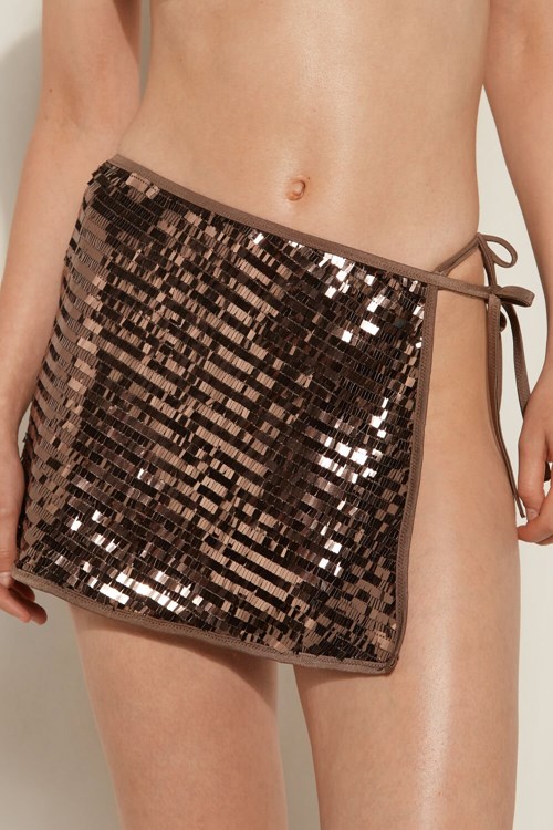 Tezenis Riviera Sequin Pareo Mini Skirt Bruna Bruna | NUDHM-8569