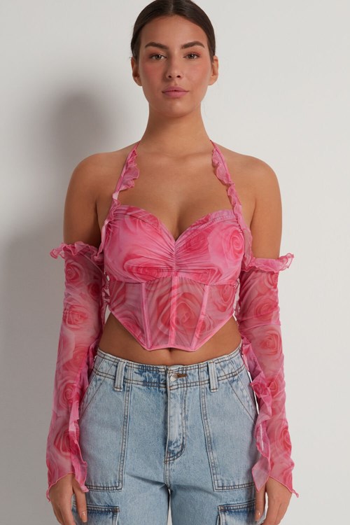 Tezenis Romantic Roses Bandeau Bra Top Rosa Rosa | NEOUL-9610