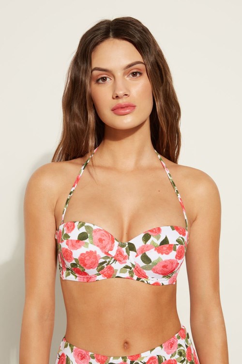 Tezenis Romantic Roses Vadderad Bandeau Bikini Top Rosa | FYQXZ-7643